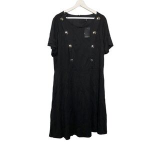 New Eloquii Short Sleeve Dress Black Buttoned